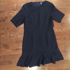 Textured navy dress with ruffled bottom, size 16